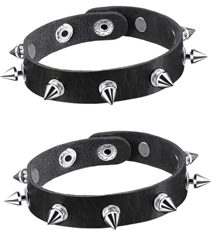 RubyTint 3pcs Punk Leather Bracelet Set for Men and Women – Adjustable Silver Studded Gothic Rock Wristbands, Vintage 80s Spike Cuff Bangles for Halloween Cosplay Party Accessories