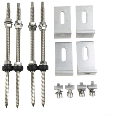 SiSinkal Vite in acciaio inossidabile M10 con piastra adattatore angolare a L, per montaggio su tetto trapezoidale in lamiera fotovoltaica, kit di fissaggio in lega di alluminio, 4 set (250 mm)