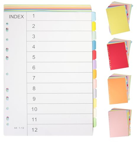 KATLINNA 5er Set Register für Ordner A4, 12 Teiliges A4 Ordner Trennblätter | 12 Farben Trenner Ordners mit 11 Löchern Deckblatt für die Ordner-Organisation im Zuhause Büro Schule