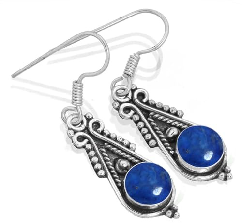 Handgefertigter 925 Sterling Silber Plattierter Tropfen-Ohrhänger Natur Edelstein Amethyst, Kristall, Türkis, Rosenquarz Runder Boho Schmuck Für Damen