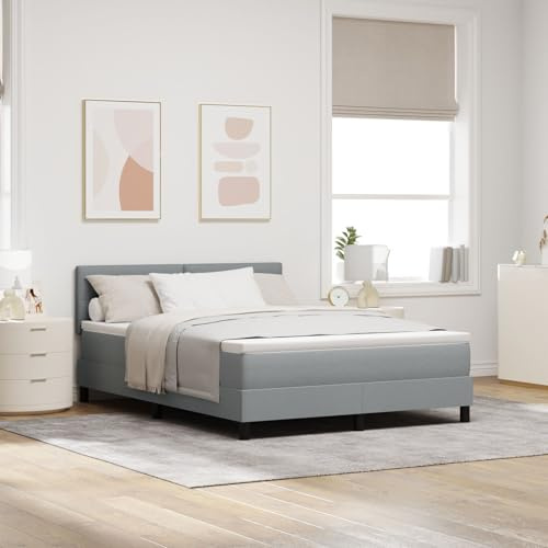 SKTQYQO Bett mit Box Spring und Matratze Hellgrau Hotel Bettgestell Bettgestell für Schlafzimmer Hotel und Arbeitszimmer 140 x 200 cm Stoff