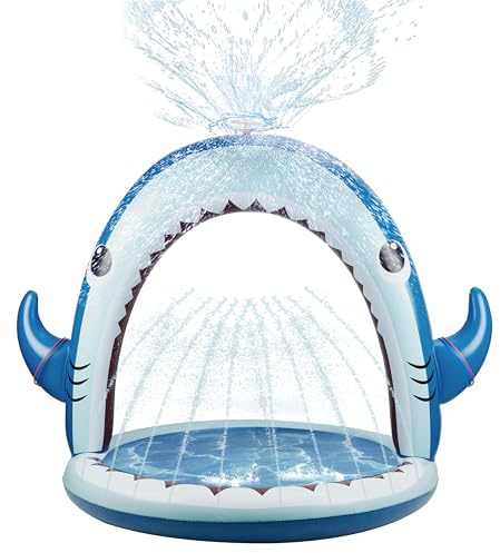 Gleamkid Sprinkler für Kinder, 4-in-1 aufblasbares Hai-Wasserspielzeug für Jungen und Mädchen, Sommer Outdoor-Spiel mit 4-Ring-Wurf, Garten-Wassersprinkler-Sprühspielzeug, tolles Geschenk für Kinder