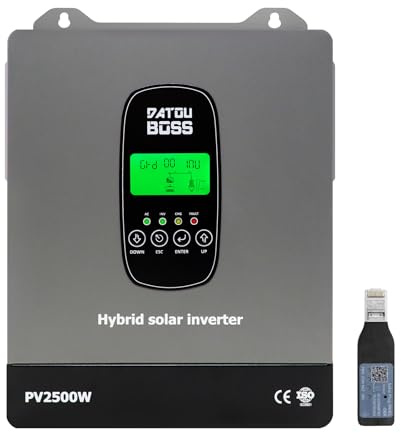 DATOUBOSS 1800W Solar Hybrid Wechselrichter 12V Reiner Sinus mit WiFi-Modul | Reiner Sinus Wechselrichter mit 100A MPPT Solarladeregler,2500W PV Eingang,Unterstützt Batterielosen Betrieb,BMS-Schutzsystem