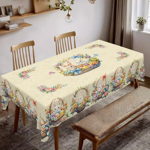 Oster-Tischdecke Hasen-Eier Groß 240 x 140 cm Rechteckige abwischbare Tischdecken mit Blumenmuster Osterdekoration