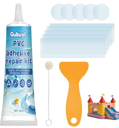 Gubuyi 60ml Kit de Reparación de Piscinas, Kit de Reparación de PVC, Kit de Reparación Inflable, Adhesivo Impermeable para Piscinas, Juego de Reparación de Piscina con Parches, para Cama de Agua