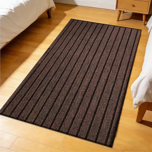GUOLIXIA Alfombra Antideslizante 50 x 90 cm Impermeable, Lavable para Atrapar Suciedad Alfombrilla de Entrada Secado Rápido y Resistente para Entrada, Pasillo, Cocina, Dormitorio, marrón