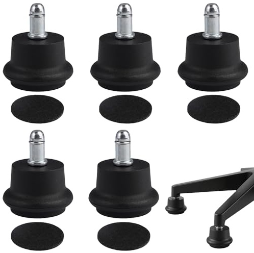 5 Piezas Ruedas Silla Oficina Topes 11mm x 22mm Negro | Patines Silla Metálica 2 Pulgadas con Fieltro, Base para Sillas de Oficina sin Ruedas, Deslizadores Suelo para Parquet