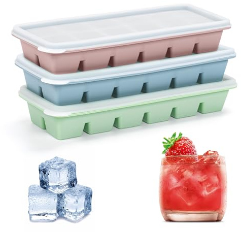 3 PCS Ice Cube Tray with Lid, 12-Cavity Square Silicone Ice Cube Mold （3 * 3 * 2.5cm