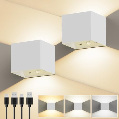 Akku Wandlampe mit Bewegungsmelder, Aufladbare Wandleuchte Weiß, 2 Stück | Einstellbar Abstrahlwinkel 3 Farbmodi & Touch Dimmbar LED Kabellos Wandleuchten Innen Batterie Magnetisch Ohne Stromanschluss