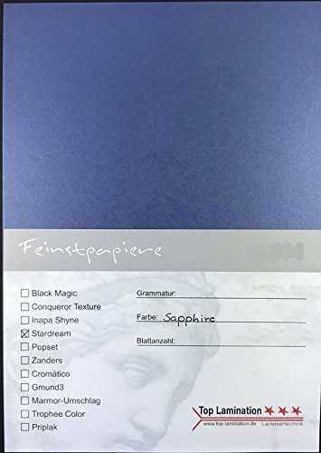 100 Blatt DIN A5 blaues metallic Papier 285g/m² von Top Lamination - komplett durchgefärbt