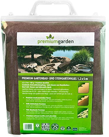 Premium Gartenbau- und Steingartenvlies | 1,2m x 5m | braun | 125g/m² | Trennvlies für Steinbeet | Unkrautschutzvlies
