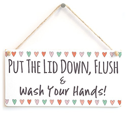 Put Lid Down Flush Wash Sign, Pastel Bathroom Notice | Lid down bathroom notice