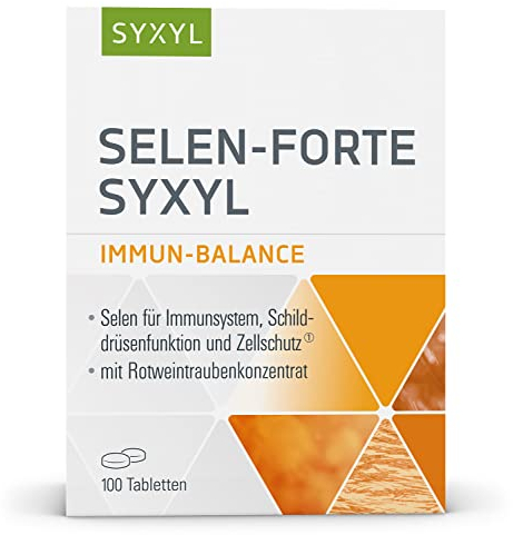SYXYL Selen-Forte Tabletten/Nahrungsergänzungsmittel mit Mineralstoff Selen, Aminosäure L-Glutamin & Rotweintraubenkonzentrat - 100 Tabletten im Blister