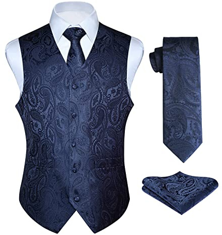 Enlision Anzugweste Herren Hochzeit Paisley Weste und Krawatte Einstecktuch Party Floral Jacquard Anzug Weste Set