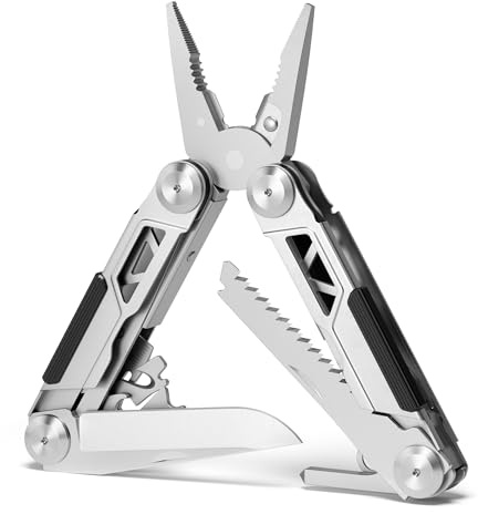 EXOTOOL 24+ | 24 Funktionen | Multitool mit Safety-Lock Verriegelung | Aus hochwertigem matt gestrahltem Edelstahl | Sicher arretierbares Multitool Werkzeug inkl. Gürteltasche