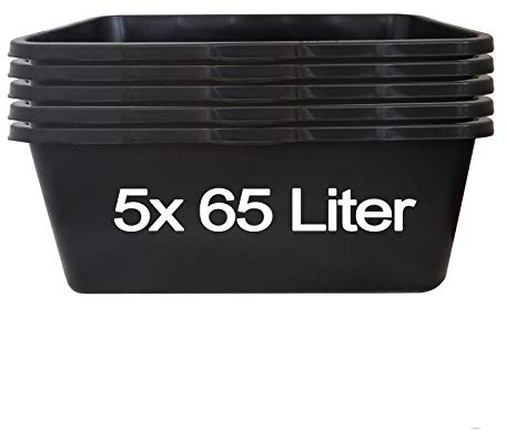 Hossi's Wholesale – 5 Stück Mörtelwanne 65 Liter für Baustelle, Haushalt, Garten, Industrie UVM. – Mörtelkübel für Mörtel, Beton, Schutt & Baustoffe – extrem Stabiler Baueimer mit verstärktem Boden