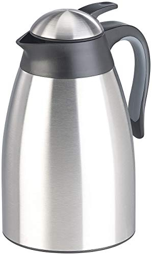 Rosenstein & Söhne Warmhaltekanne: Doppelwandige Edelstahl-Vakuum-Isolierkanne m. Ausgießtaste, 1,5 Liter (Vakuum-Teekanne, Thermokanne, Einhandautomatik)