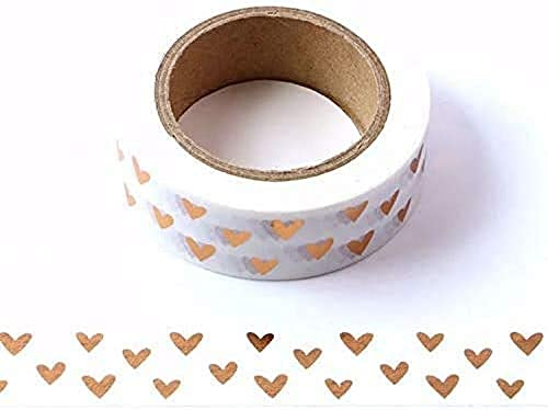 Syntego Weiß, Mit Folienherzen Washi Tape, Dekorativer Abdeckstift auf Trim (1) (Roségold, 15 mm x 10 Meter)