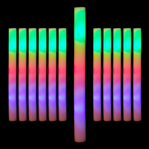 Relaxdays Bâton Lumineux LED, Lot de 24, bâtonnets Clignotants en Mousse, 3 Modes, Piles, fête, 46,5 cm de Long, Blanc