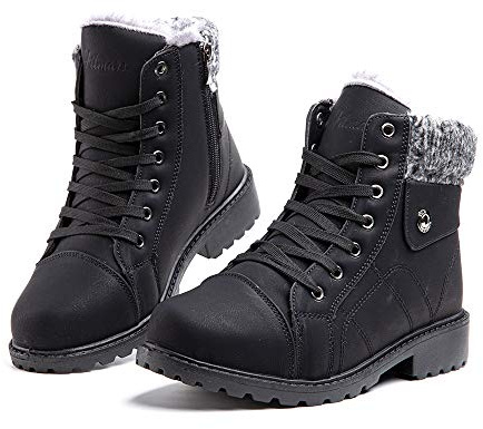 Hitmars Winterstiefel Damen Schneestiefel Warm Gefütterte Fraun Rutschfest Reißverschluss Schneestiefel Outdoor Wander Schnüren Plattform 6-Schwarz-Schwarz-2 EU40