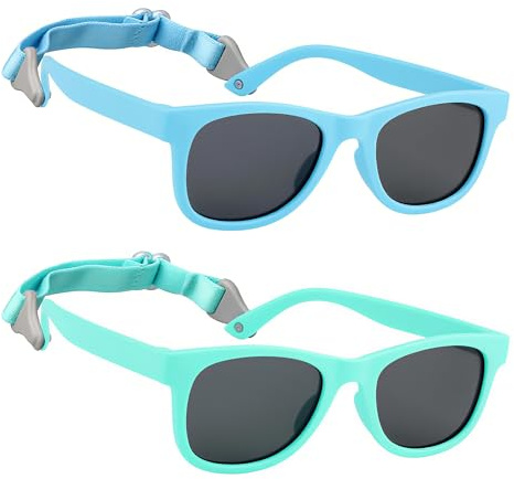 HXS 2-Pack Polarized Toddler Sunglasses with Strap for 2-4 Year Olds,Sky Blue & Mint Green