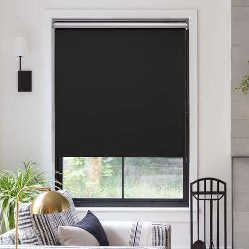 MYshade Free-Stop Cordless Roller Shades for Windows Room Darkening Roller Shades & Blinds Same Color Both Sides Fabric Pull Down Shade for Home Office Indoor Easy to Install Black(35 W X 72 H)
