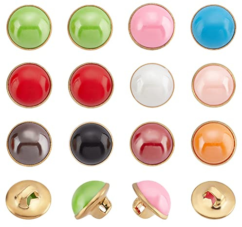 NBEADS 100 Stück 10mm Perle Harz knöpfe, Halbe Kunstharz-Kuppelkappe Goldmessing-Basisknöpfe Basteln Nähen Ösenknöpfe Für Kleidung DIY-Projekt, 10 Farben
