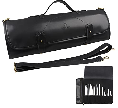 ZZBD Bolsa enrollable cuchillos chef Portacuchillos duradero Almacena 10 cuchillos más estuche con cremallera para herramientas culinarias cuchillos chef con asa y correa para el hombro (Negro)