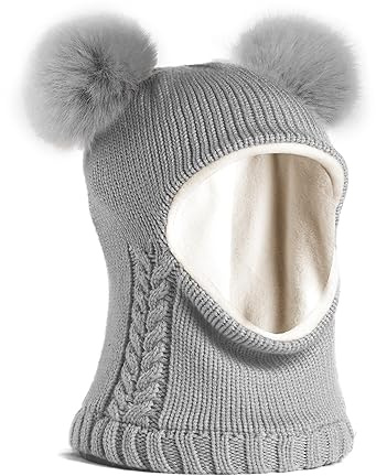 FURTALK Kleinkind Baby SchalMütze warm gefüttert Kinder Strickmütze Pom Pom Wintermütze für Mädchen und Jungen