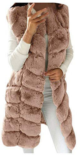 Damen Weste Winter Kunstpelz Weste Ärmellose Fellweste Große Größen, Jacke Winterjacke Lange Mantel Oberteile Outwear Warm Pelzweste Pelzjacke Pelzmantel (Khaki, L)