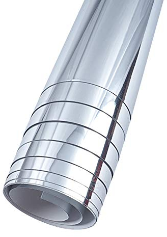 Hojas de espejo autoadhesivas, rollo 39,4 x 19,7 pulgadas, adhesivo flexible no cristal para baño, cómoda plateada