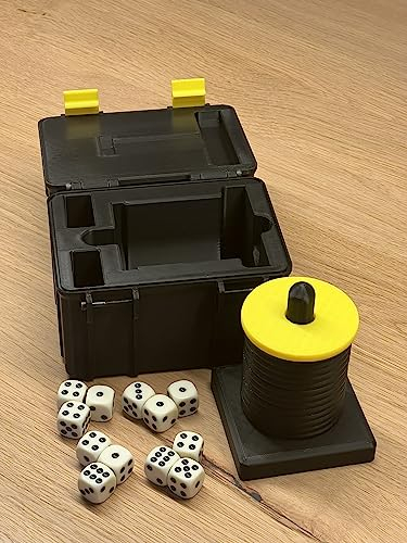 Schockbesteck Set mit Box + Würfel + Becher - Knobelbesteck Schocken Knobeln (Gelb, Schockbesteck)