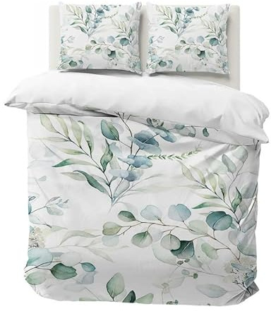 Boceoey Housse de Couette 220x240 Eucalyptus Parure de Lit 2 Personnes avec Fermeture éclair, Housses de Couettes Imprimée Plantes en Microfibre avec 2 Taie d'oreiller 65x65