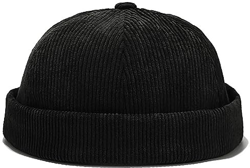 XYIYI Herren-Kordsamt, randlos, Dockermütze, Matrosenmütze, Arbeitermütze, Rollmanschette, Retro-Mütze