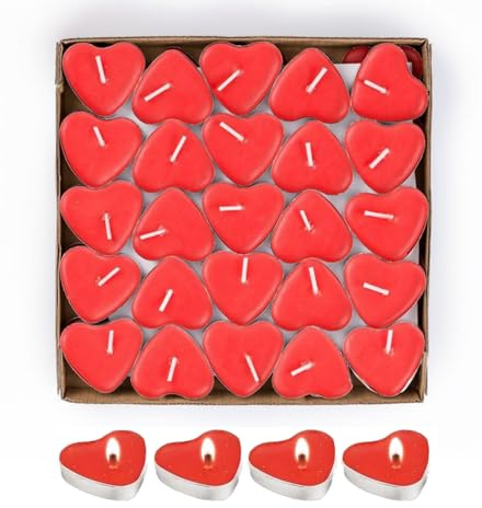 Herz Kerzen,50 Stück Teelichter Herzförmige Kerzen,Romantische Liebe Unparfümierte Teelichter,Rauchfreie Herz für Valentinstag,Geburtstag,Vorschlag,Party,Jubiläum