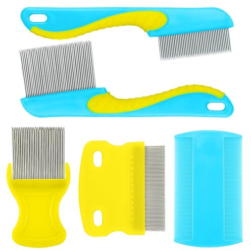 Peigne Anti-Poux et Lentes en Acier Inoxydable - Double Face Extra Fin pour Élimination des Puces - 5 Pièces pour Enfants, Adultes et Animaux de Compagnie