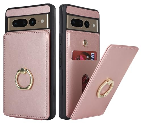 SailorTech für Google Pixel 7 Pro Handyhülle mit Kreditkartenhalter für Frauen, Google Pixel 7 Pro Hülle Ring-Ständer Kartenschlitze Standfunktion Modische Tasche für Männer - Roségold