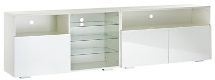 MMT TV-Ständer, 200 cm, weiß, mit Soundbar-Regal, offener Stauraum, LED-Lichter, 200 cm lang, geeignet für Fernseher bis zu 228,6 cm, 165,1 cm, 190,5 cm, 203,2 cm, 208,3 cm, 213,4 cm, 213,4 cm