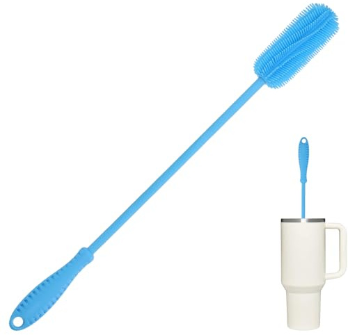 ddLUCK Flaschenbürste Silikon mit Lang Griff, 40 cm Flaschenreiniger Bürste | Blau, langer Griff, für Babyflasche, Trinkflasche, Gläser, Thermoskanne und Flaschen mit kleinem Öffnungsdurchmesser