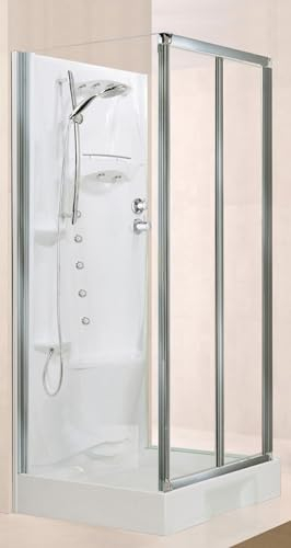 Novellini New Holiday S2F Idromassaggio 100x80 cm Cabina Doccia Multifunzione Rettangolare Apertura 2 Ante Soffietto Montaggio Muro Miscelatore Meccanico Vetro Trasparente Profilo Silver Alto 206 cm