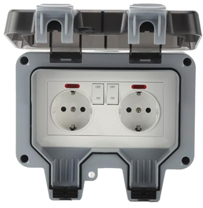 WBRSybUK European Standard Weatherproof Outdoor Socket With Lockable Cover Weatherproof Plug Socket For Garden Kitchen Garage Waterproof Socket Outdoor