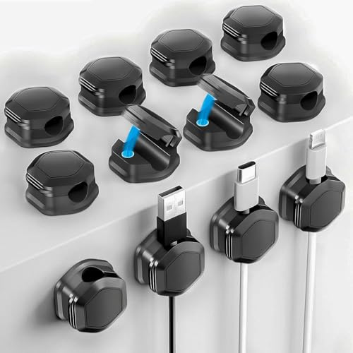 LA BARFUMERIE 12 Stück Kabelhalter, Magnetische Kabelclips, Kabel Organizer, Kabelbefestigung, Kabelhalterung für Wand, USB, Audiokabel, Ladekabel, Nachttisch (Schwarz)