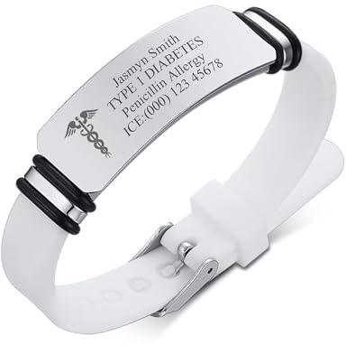 PJ JEWELLERY Edelstahl und Silikon Komfort im Freien medizinische Alarm ID Armbänder anpassen für Herren Teenager