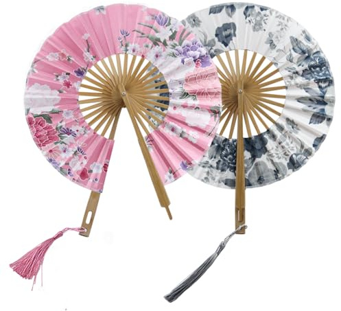 XIAQICA 2 Stück Fächer Kleine Handfächer Fächer Rund Chinesischer Fächer Hochzeit Bambusfächer für Tanzshow für Hochzeitsfeier Home Dekoration