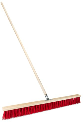 Straßenbesen mit Stiel Holz draußen Gartenbesen Industriebesen Robuster Outdoor Besen mit Stabilen Borsten für Hof Garten und Gehwege (80 cm mit 150 cm Holzstiel Ø 28)