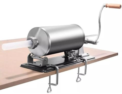 Manuelle Fleischwolf und Wurstfüllmaschine aus 304 Edelstahl mit 4 Füllrohren: Inkl. Tischklemme, silber