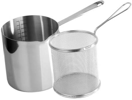 Garneck Freidora De Acero Inoxidable Cesta Para Freír y Olla Metálica Mini Freidora Para Uso Doméstico Cesta Para Freír Pavo