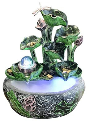 CWCQGH Fontaine de Bureau Fontaine de Bureau Moderne Feuille de Lotus Eau Qui coule Fontaine d'atomisation décoration intérieure bonsaï Cascade Fontaine de Bureau Fontaine d'eau extérieure
