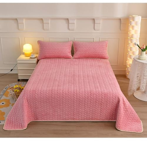 DMBAOD Juego de edredón de Terciopelo de Lujo, Colcha, Juego de edredón de Terciopelo Ligero, Juego de Cama Acolchado para Todas Las Estaciones con 2 Fundas de Almohada Rosa 230x240cm