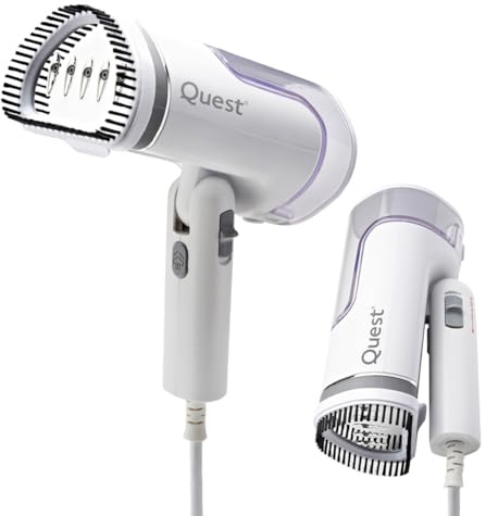 Quest 1200W Handheld Clothes Steamer, 20s Heat-Up, Foldable, 130ml | Vertical Garment & Curtain Steamer, 22g/min Steam, 10 Min Run Time, Travel Design, Brush & Beaker, 2-Year Warranty